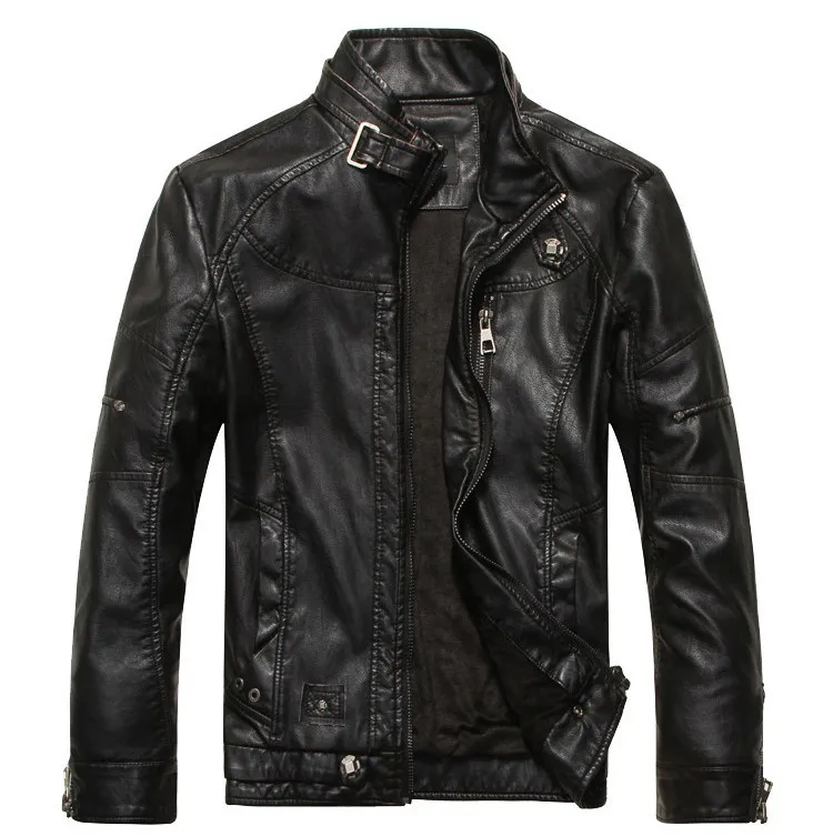 Mens Faux Leather Motorcycle Jacket: Autumn Winter Fleece Lined