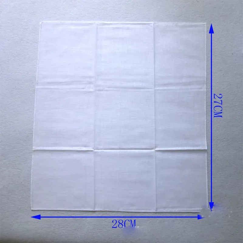 27 * 28cm 100% Coton Blanc Mince Mouchoir Hommes Femmes Table Satin Mouchoir DIY Pocket Square Plaine Mouchoir En Gros