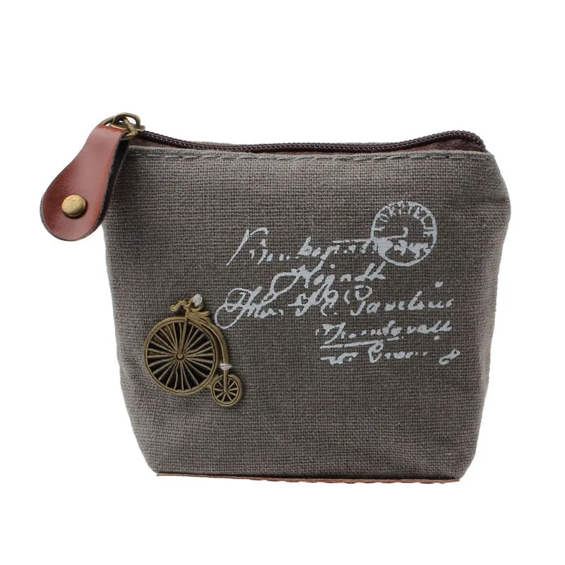 女性の女の子のレトロなキャンバスコイン財布カット小さな三角形キャンバスチェンジカードバッグファッション財布