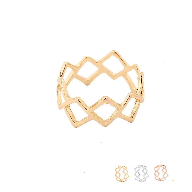 Everfast 10pc/Lot Connected Rhombus Rings Geometric Square Ring Women Party Fashion Jewelry Can Mix Color EFR093 Fatory Price