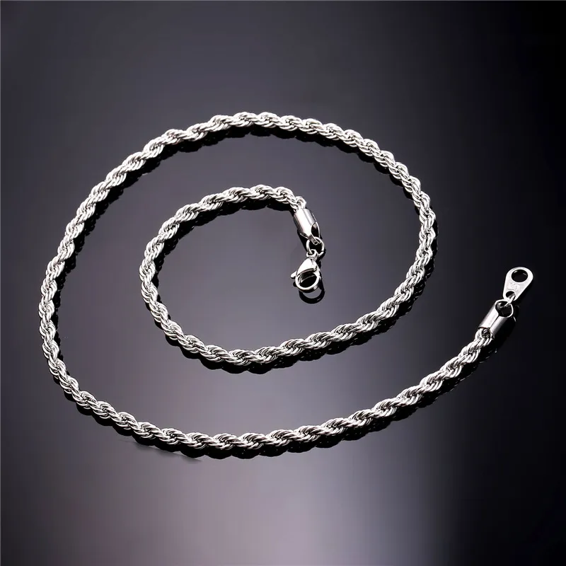 Corda 18k cadeia real Ouro de aço inoxidável Colares para Chains homens do ouro jóias de Moda