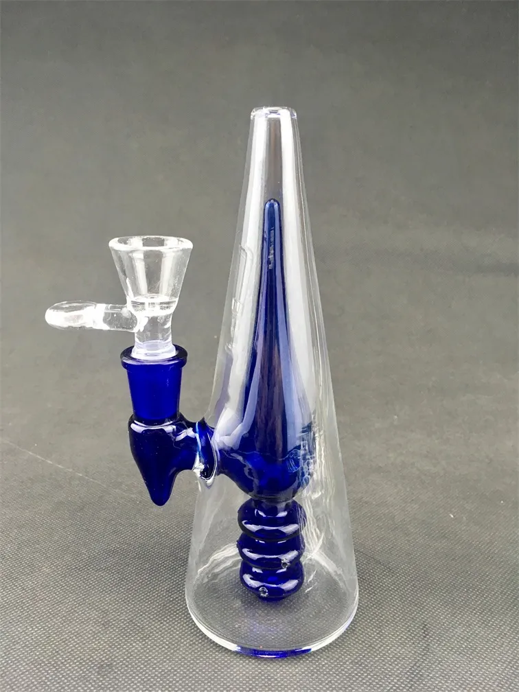 MjbNew blue glass hookah, oil rig smoking set pipe bong 14 mm joint price concessions