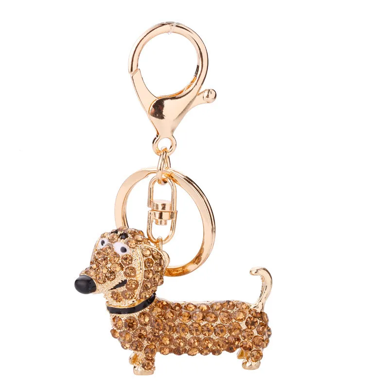 A europa e os estados unidos jóias liga diamante dos desenhos animados dachshund chaveiro saco de strass decorativo banhado a ouro pingentes