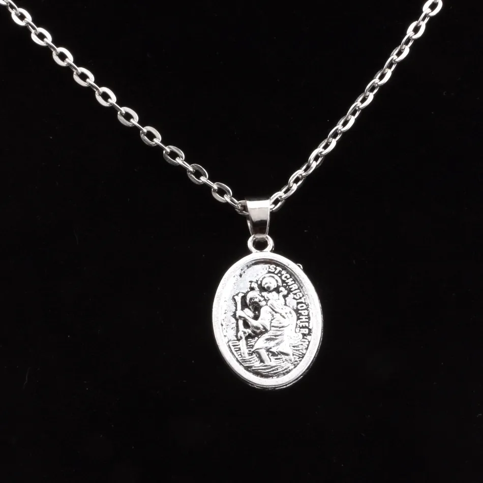 Mic 20 stks Antiqued Silver Legering St Christopher Religie Charms Hanger Sleutelbeen Ketting Voor Mannen Dames Sieraden Gift C11