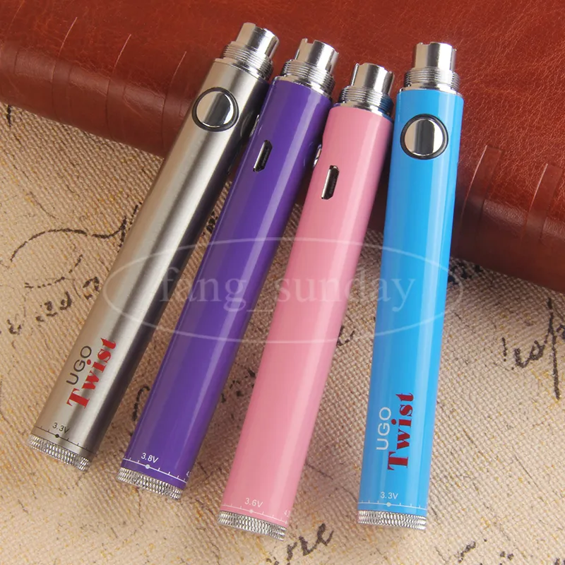 UGO Twist Wax Dab Cartouche Stylo eVod USB VV Passthrough Tension Variable Vape Batterie 650 900mAh avec Chargeur Micro USB