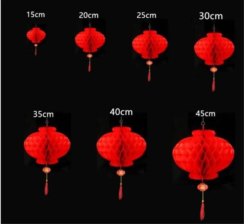 15~40CM Red Shiny Peace festival Plastic Paper Lantern for Wedding Party New House Decorations