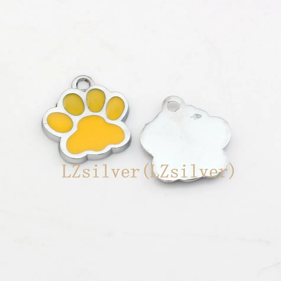 YELLOW Ename Dog Paw Alloy Charm Pendant For Jewelry Making