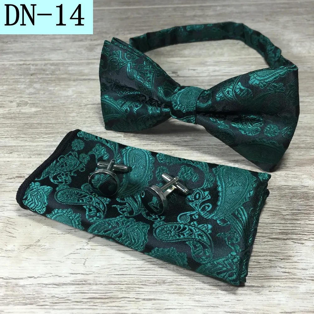 Klassieke Zelf Stropdas en Hanky ​​Manchetknopen Set Zijde Jacquard Geweven Mannen Butterfly Bowtie Pocket Square Zakdoek Pak Bruiloft