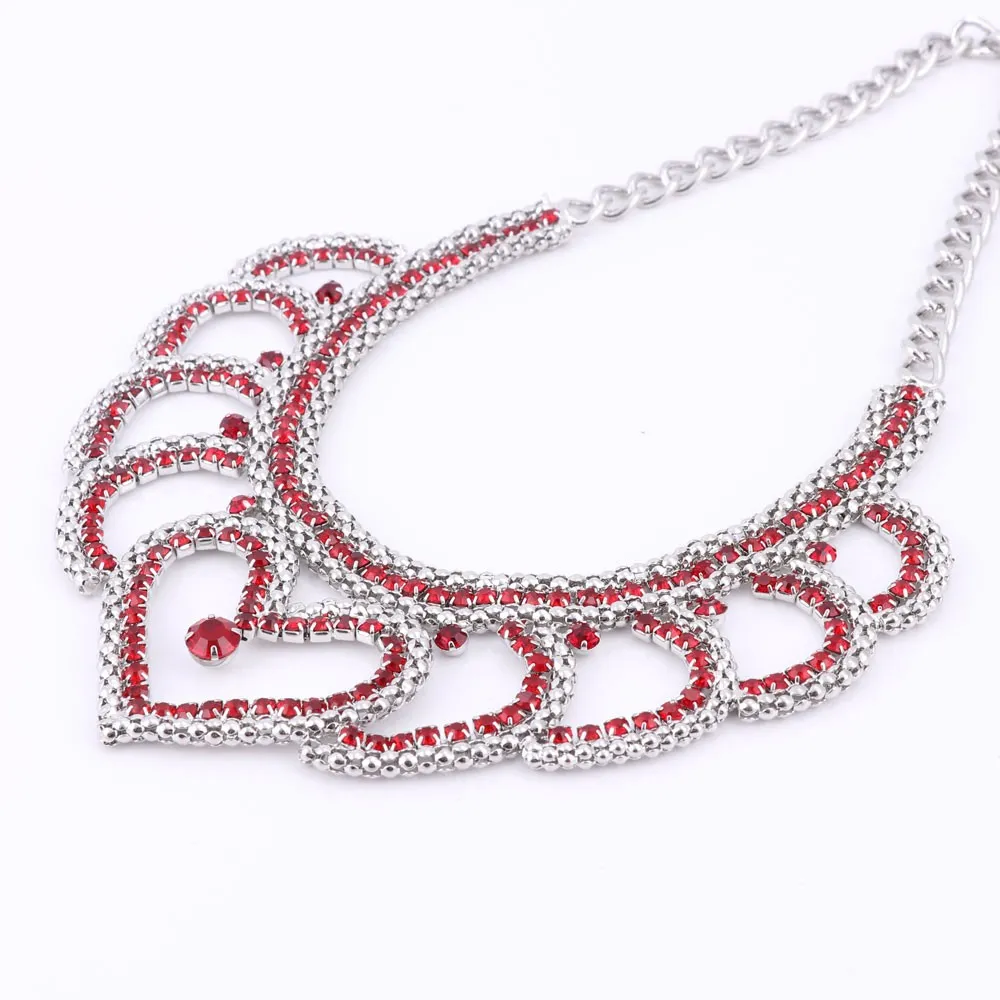 Vintage Quality Wedding Bridal Gold Plated Heart-shaped Design Red Crystal Pendant Fashion Necklace Earring Party Jewelry Sets