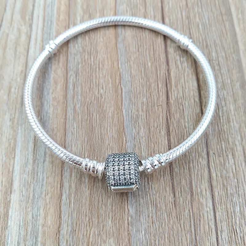 Silverarmband med tydliga kubiska zirkonia autentiska 925 sterling silver passar europeisk pandora stil smycken charms pärlor andy juvel 590723cz