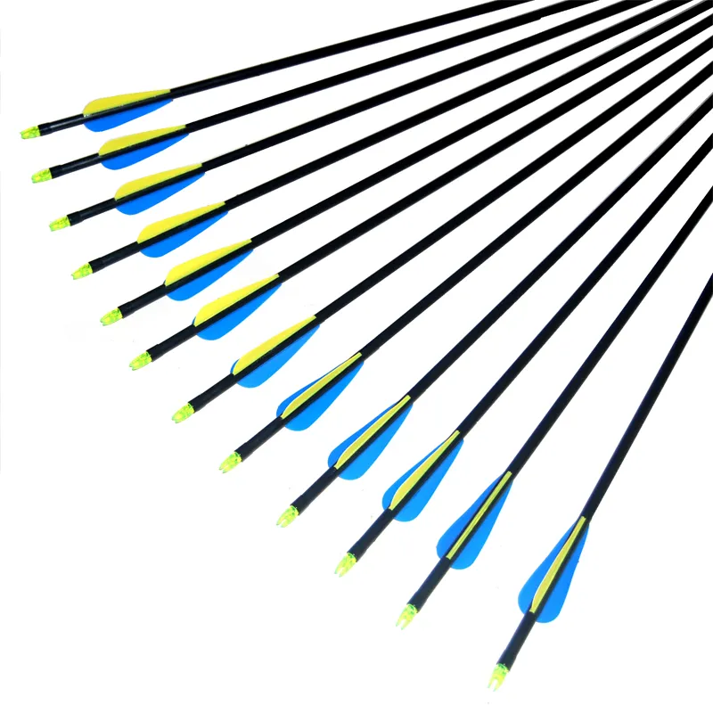 OD 8mm Spine500 with blue yellow Feather Fiberglass Arrow for Recurve Bow Arrow or compound Bow Target Practice Hunting