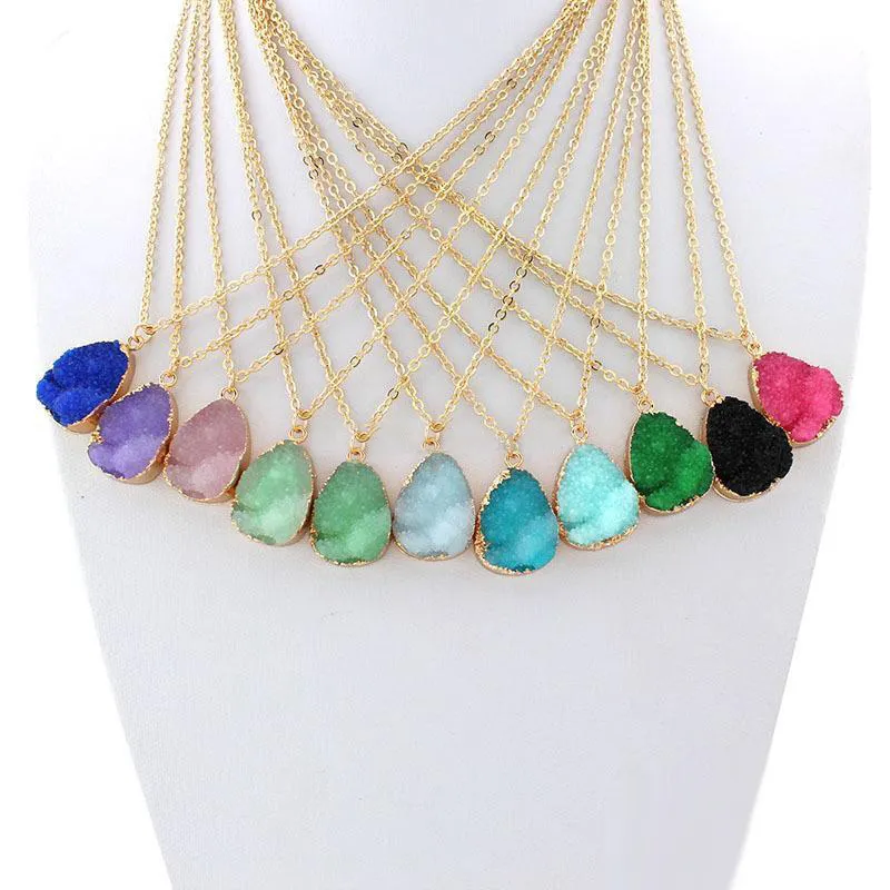 Hot Popular Necklace Resin Waterdrop Crystal Stainless Steel Geometry Necklaces various 10 colours Best for Lady Mix Colors