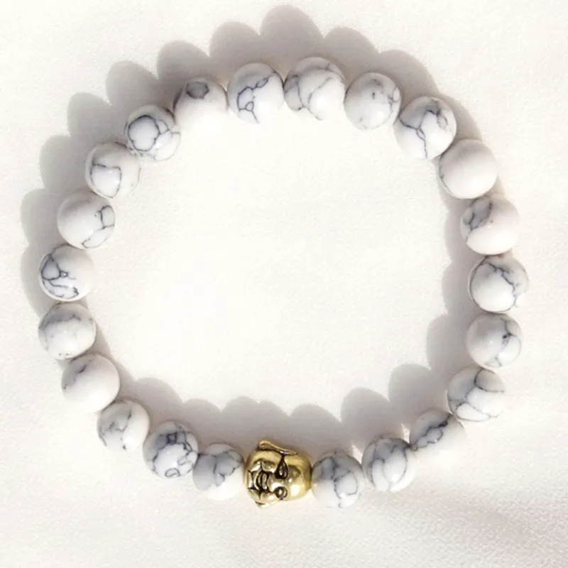 Hot Sale White Turquoise Bracelet Gold Plated Buddha Charm Bracelet Bangle for Women Men Elastic Bracelets Jewelry