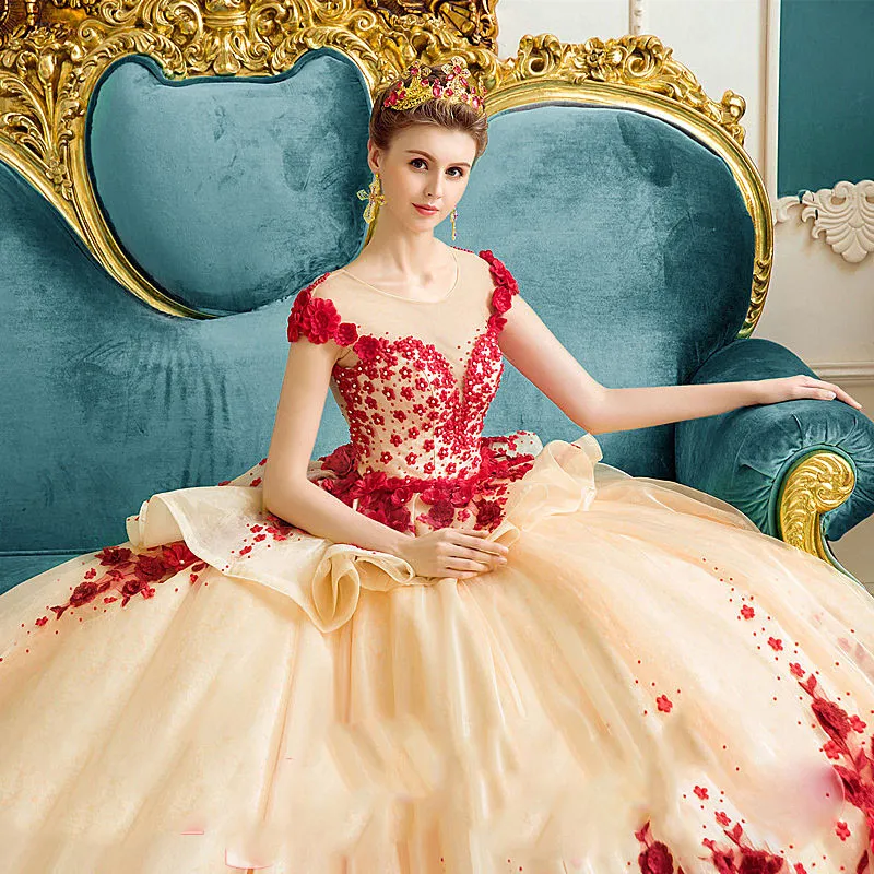 Champagne quinceanera deals dresses 2018