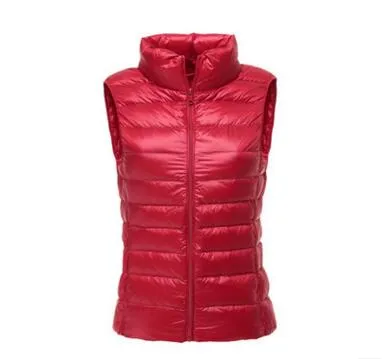 90% Vit Duck Down Women Vest Vinter Ultra Light Duck Down Vest Ärmlös Jacka Waistcoat Höst Röd Svart Vit Blå Väst