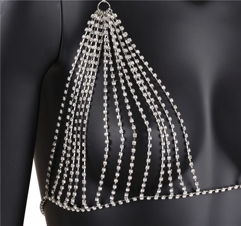 Fashion Brand Caw Crystal Bra Slave Harness Body chain Women rhinestone Choker Necklace Sexy Bikini  Jewelry 2017