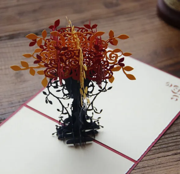 Carte de voeux 3D créative personnalisée Carte de jour de Thanksgiving de la journée des enseignants Invitations avec enveloppe Bonsai à fleurs incandescentes