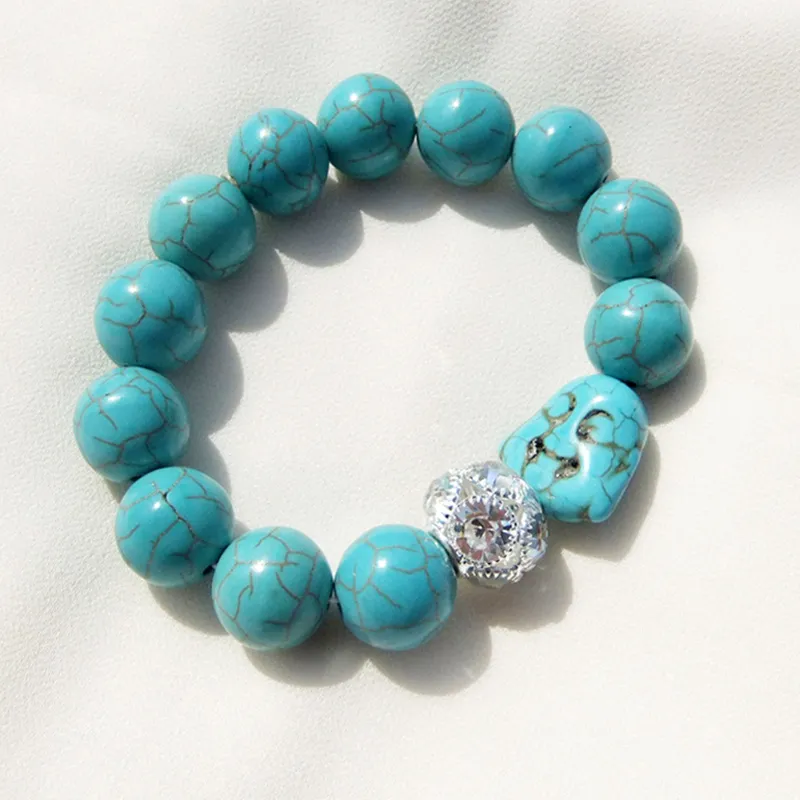 Vintage Buddha Bead Charm Armband Elastic Chain Natural Stone Turquoise Armband Shiny Crystal Ball Pärled Bangle For Women Men smycken