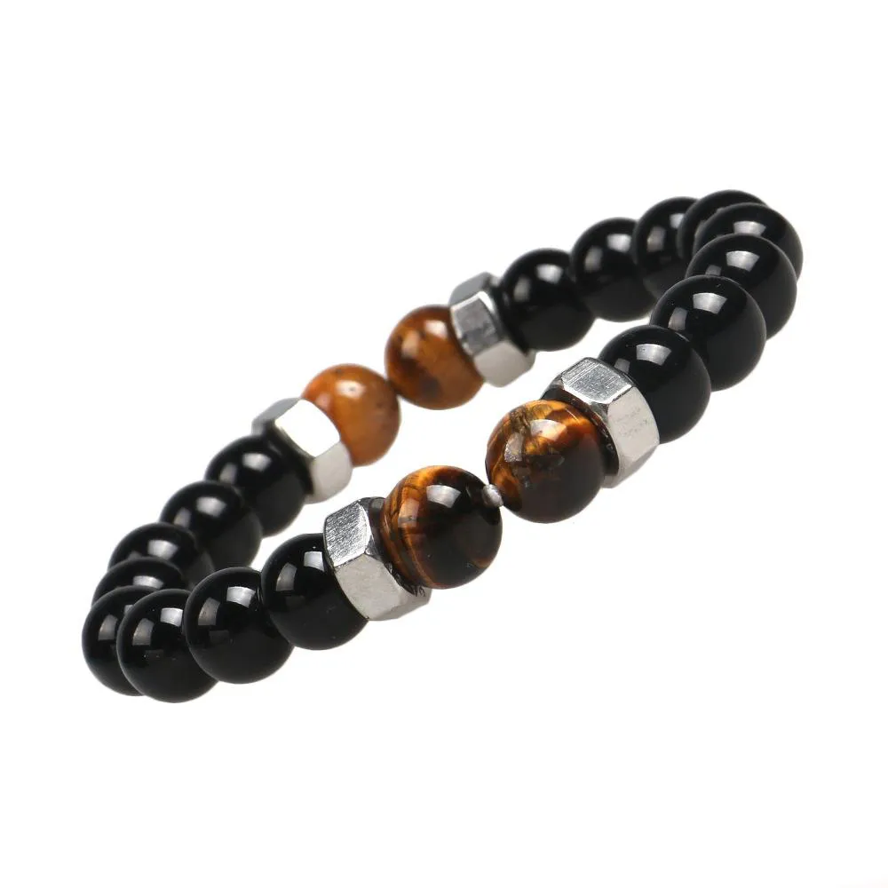 Mode femmes hommes naturel noir pierre de lave Bracelets 10mm mat oeil de tigre pierre perles bouchon à vis Chakra Bracelets