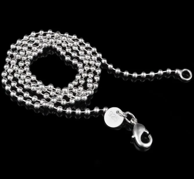 Collier de chaîne de perles en acier inoxydable, ton argent de 2.4mm, avec fermoir à homard, porte-clés de chaîne d'étiquettes de chien à la mode G218