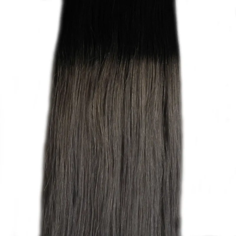 Ombre Tape Extensions 1B / Gray Grey Virgin Włosy 40 szt. 100% Human Hair Remy Taśma w przedłużaniu włosów 100g