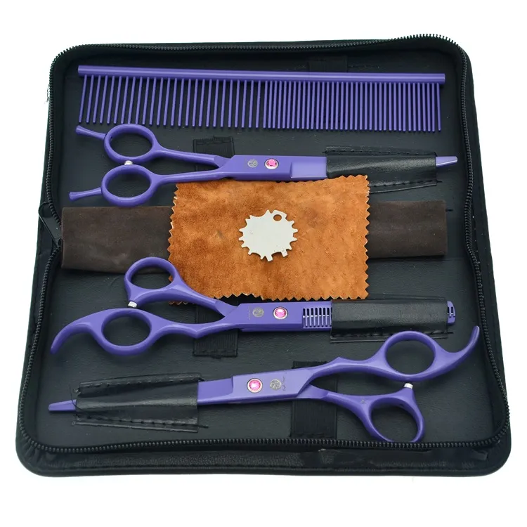 7.0Inch Purple Dragon Professional Pet Schaar voor Dog Grooming Cutting Scissors Dunning Schaar Gebogen Shears Tesoura Puppy, LZS0360