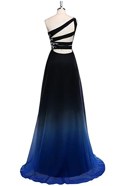Gradient Szyfonowy Prom Dresses One Shoulder Sparkle Zroszony Cekinowa długość podłogi Długość Ombre Formalna Wieczorowa Suknia Party Specjalna okazja Dress QC437