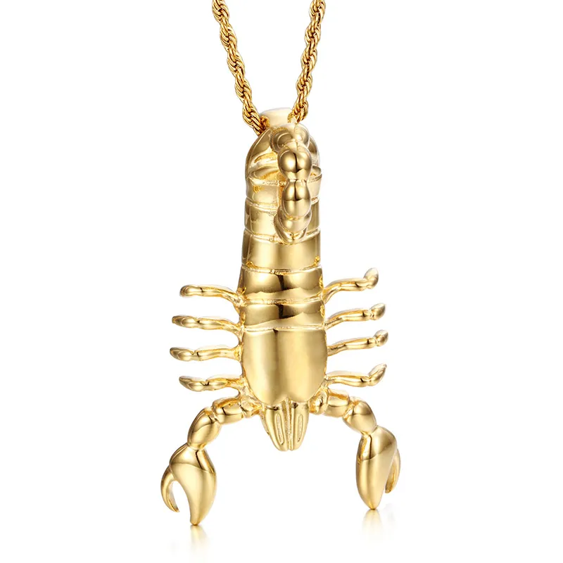 Bijoux frais Bijoux Grand Biker en acier inoxydable 3D Scorpion Pendentif Gold Tonal Chaîne Collier avec 4mm * 22 