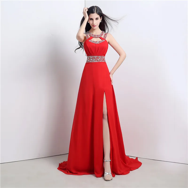 open lace back dress Red Satin A-line Off-the-Shoulder High Split Prom Dresses With Pockets,  MP722 main image 1