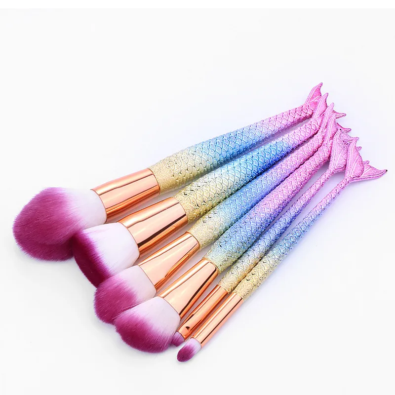 6 Pçs / set Pro Sereia Maquiagem Brushes Set Beleza Cosméticos Fio de Cor Gradiente Oval Blending Blush Em Pó Make up Brush Tool Kit Set