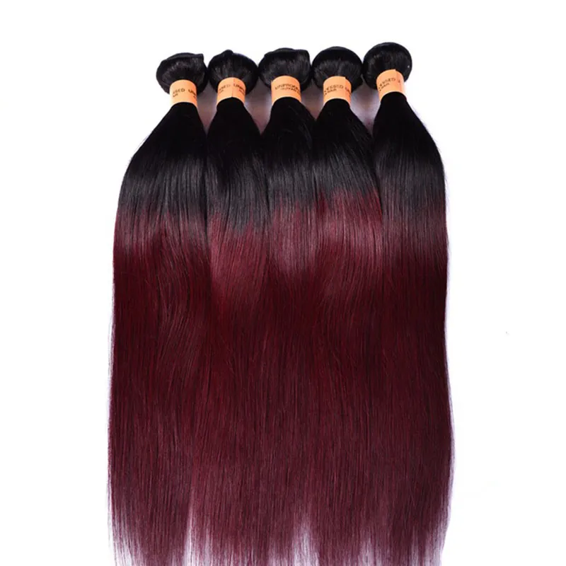 Brazilian Burgundy Ombre Straight Hair 4 Bundles 1B 99J Two Tone Ombre Brazilian Remy Hair Weave Cheap Red Human Hair Extensions