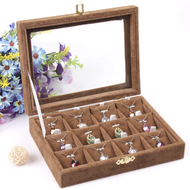 Caixa de armazenamento de jóias de alta qualidade Colar Pingentes Case Anel Brinco Titular Acessórios de Jóias Showcase com tampa de vidro