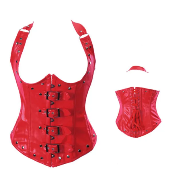 2016 gorąca wyprzedaż seksowne kobiety steampunk faux skórzany cupless corset nitisz zawiesina talia
