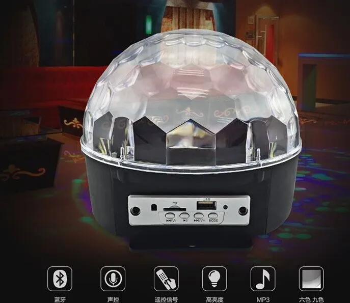 6 - 9 LED con telecomando dell'altoparlante di musica MP3 Bello gioco di illuminazione della fase della discoteca DMX della luce della sfera di effetto magico di cristallo DMX