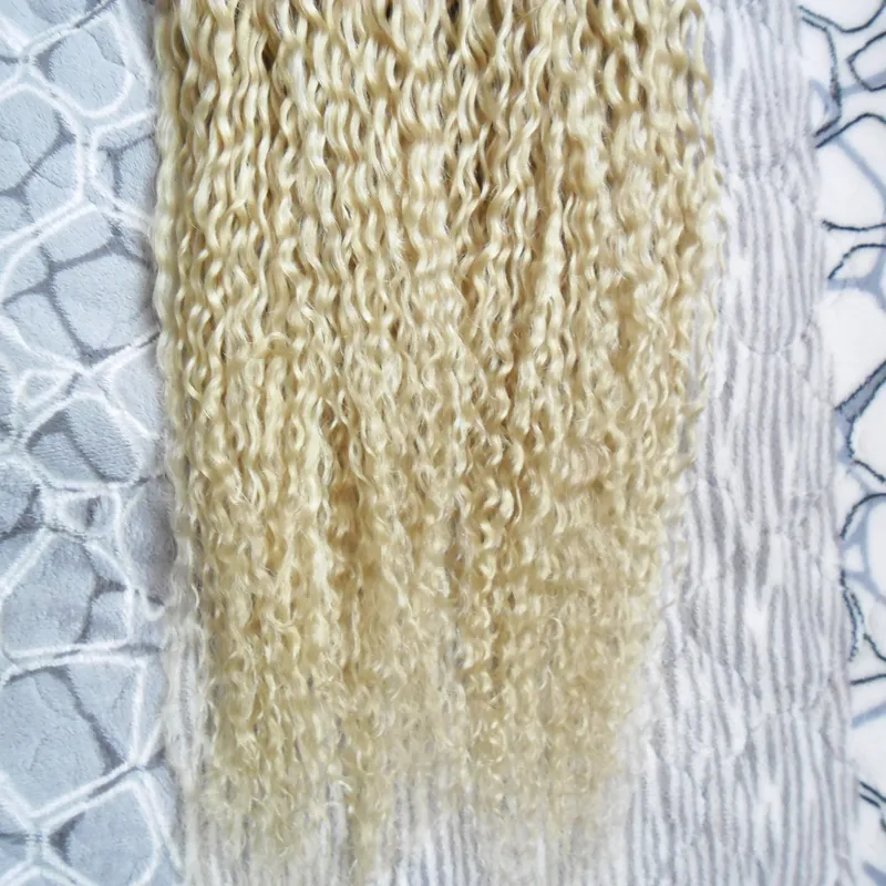 Blond kinky lockigt hår u tips hårförlängningar mänskliga 200g 1gstrand naturliga keratin kapslar förebödet fusion hårförlängning stick 6052105