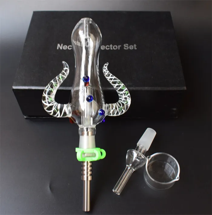 2020 NC Kit OX Horn Shap Glasrör 14mm Joint Nectar Collector 4.0 Kit Glas Bongs för rökrör