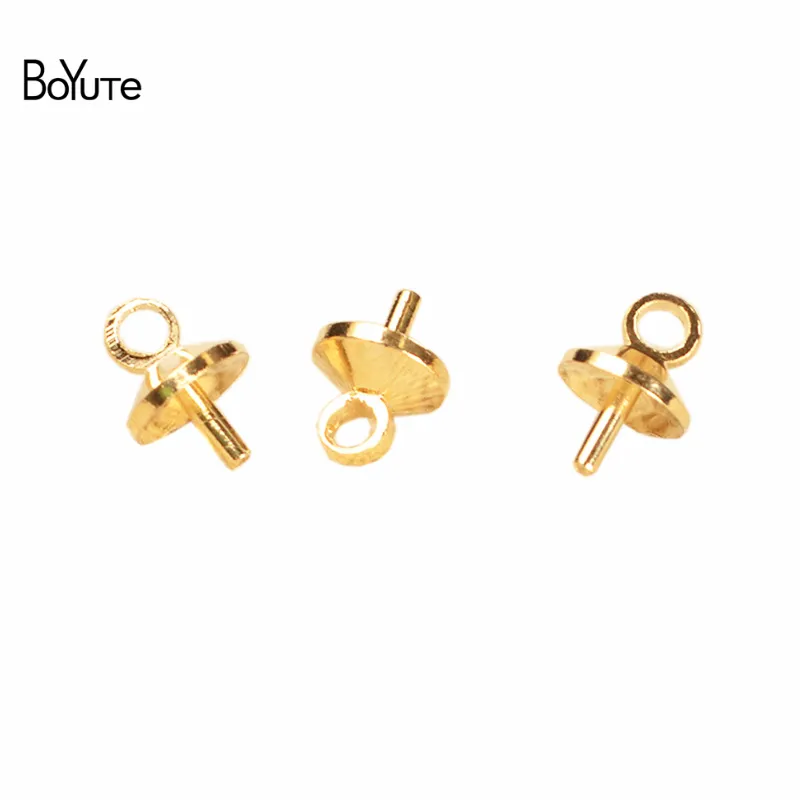 BoYuTe 200Pcs HOT sale Metal Brass Gold Rhodium Tone Bail Connector Pearl Bead Caps Diy Jewelry Accessories