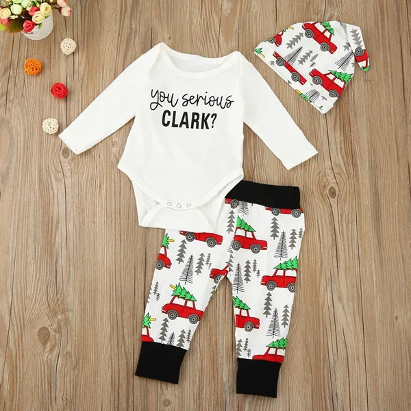 Baby Xmas Halloween Pumpkin Outfits Kids Auto Kerstboom Print Hat + Romper + Broek 3 stks / set Kinderen Katoenen Pakken 3 stijlen