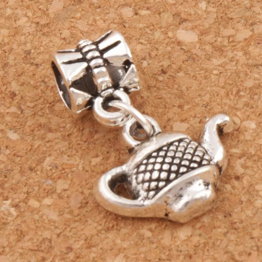 Tea Pot Big Hole Pärlor 100st / Lot 23.2X15.3mm Antik Silver Dangle Passform Europeiska Charm Armband Smycken DIY B405