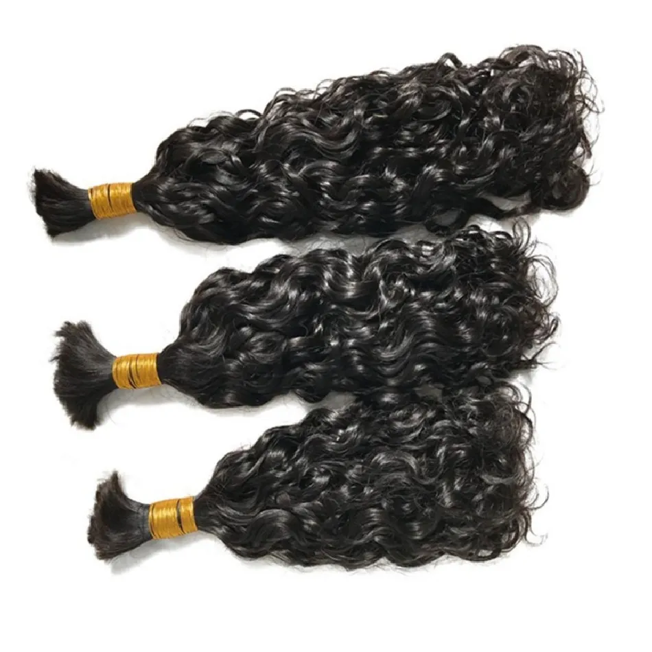 Human Hair Bulk Indian Water Wave Bundles Hair Extensions Natural Color 100g/ Bundle for Braiding FDSHINE