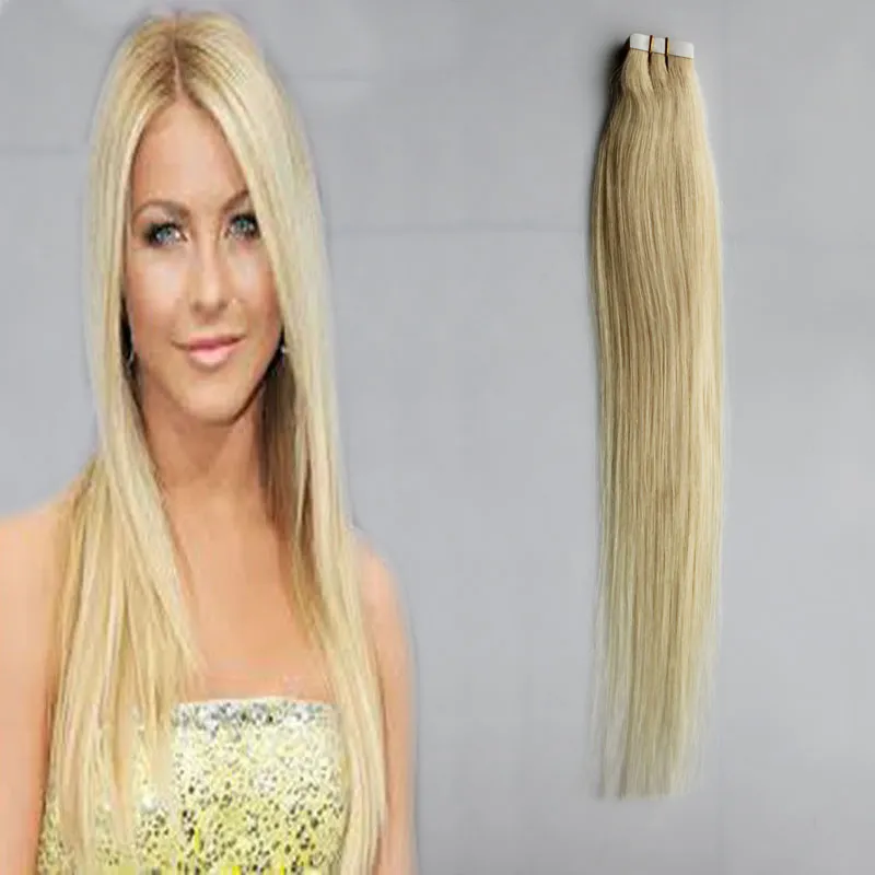 Nastro nelle estensioni dei capelli Capelli biondi umani # 613 Bleach Blonde Straight 30g 40g 50g 60g 70g 20pcs nastro di estensione dei capelli di trama della pelle