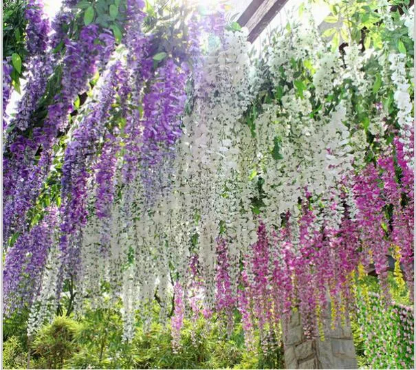 110 cm Wisteria Vine Flower Kunstbloemen Zijde Bloem Rotan voor Bruiloft Centerpieces Decoraties Boeket Garland Home Ornament IF01