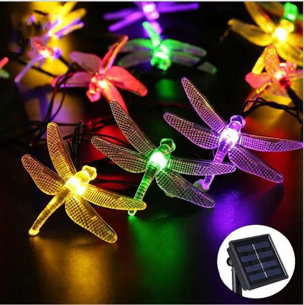 Outdoor Solar LED String Light 5m 20Lled Dragonfly Solar Panel Strip Light IP65 Vattentät Garden Holiday Decorative Lights