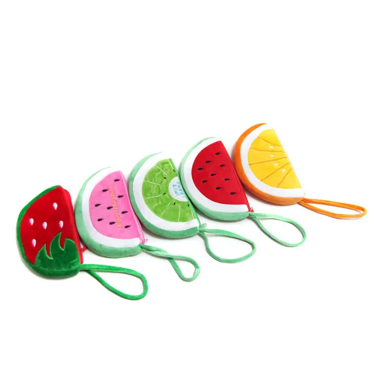 Monederos de frutas 5 estilos Nuevos Monederos de dibujos animados de felpa Monederos de fresa sandía Monedero naranja Bolsas de monedas Bolsas para auriculares Bolsa para teléfono móvil