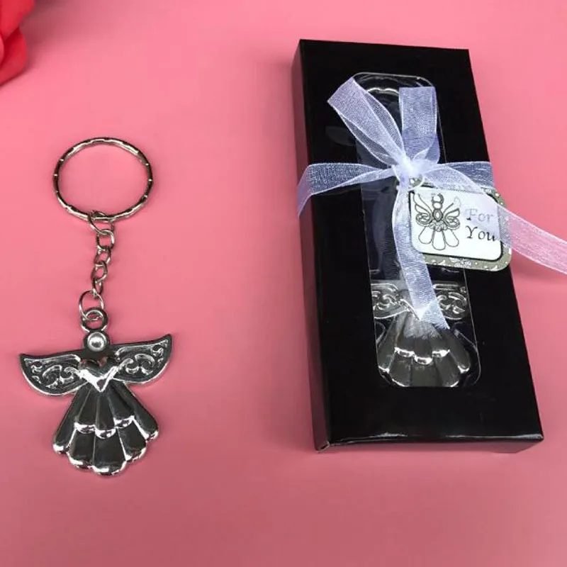 Delikat Angel Keychain Guld Silver Key Ring Bästa present till Gäst för Baby Shower Chopening Wedding Favors Gift ZA4559