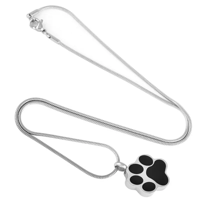 Black Dog Paw Shape Stainless Steel Cremation Jewelry Urn Pendant Necklace Pet Memorial jewelry 