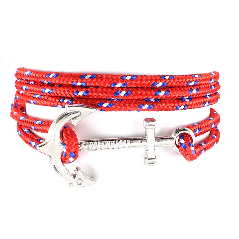 Moda nova pulseira de pulverização de âncora de prata Pulseira de corda multicamada Paracord para homens Esperança Bracelets da amizade Presente de joias Who3391888