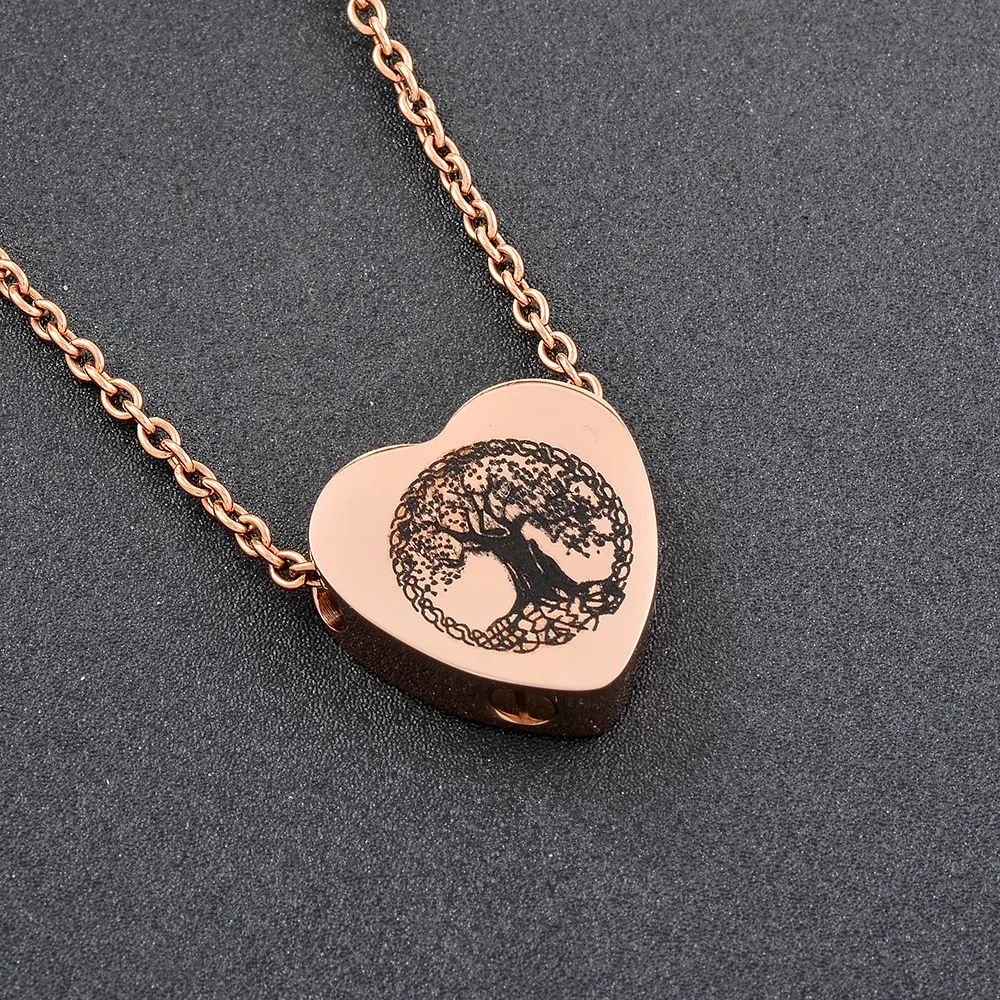 IJD9813 High Polish 316L Stainless Steel Cremation Pendant NecklaceTree of Life Heart Ashes Keepsake Urn Necklace