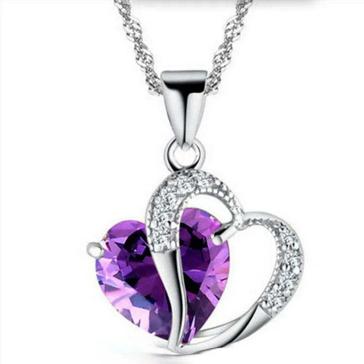 Romântico Multicolor Crystal Love Heart Pingentes de colares baratos Cadeia de ligas para mulheres Presente Jóias de mulheres