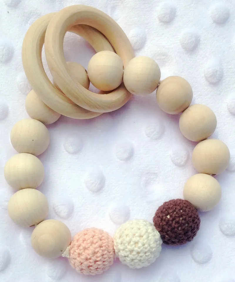 2016 Ins European Style Children Wooden Bracelets Baby Teether Infant Wooden Beads Teethers Beads Handmake Teething Baby Toys A01